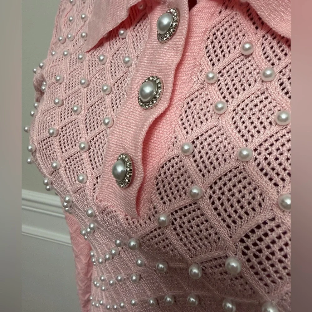 Lizette Collection vintage-style, long-sleeve knit polo women’s sweater. - Picture 3 of 7